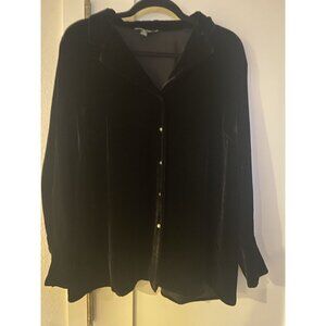 Lauren Ralph Lauren Top Women's 14W Black Velvet Blouse Silk Blend Party Velvet